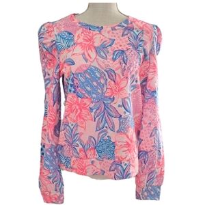 Lilly Pulitzer Jansen Long Sleeve Sweatshirt M Pink Isle Snappy Turtle NWT